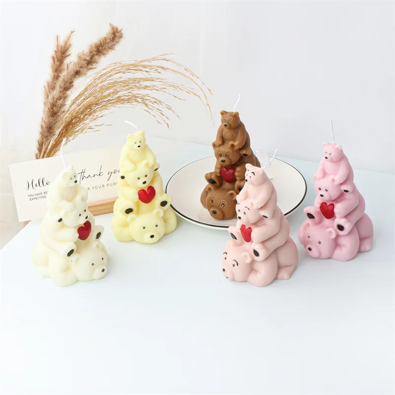 

Love Little Bear Family Candle Silicone Mold Gypsum form Carving Art Aromatherapy Plaster Home Decoration Mold Gift Handmade