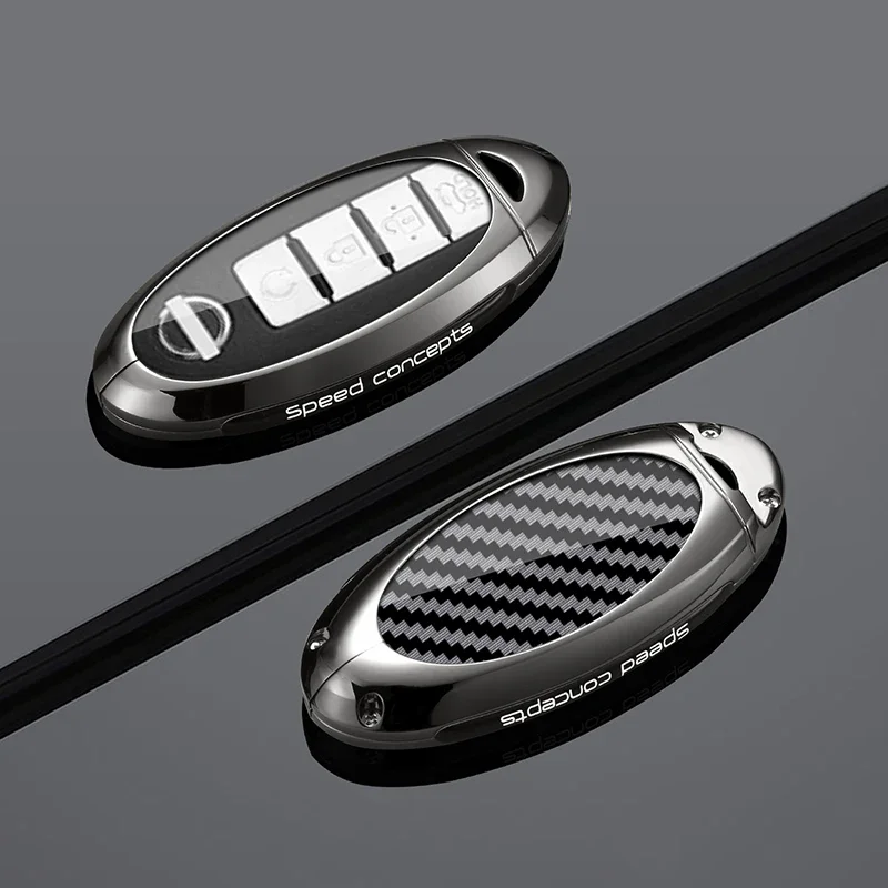 Metal Carbon Fiber Car Remote Key Cover Case for Nissan Rouge Maxima Altima Sentra Murano Qashqai Protector Keychain Accessorie