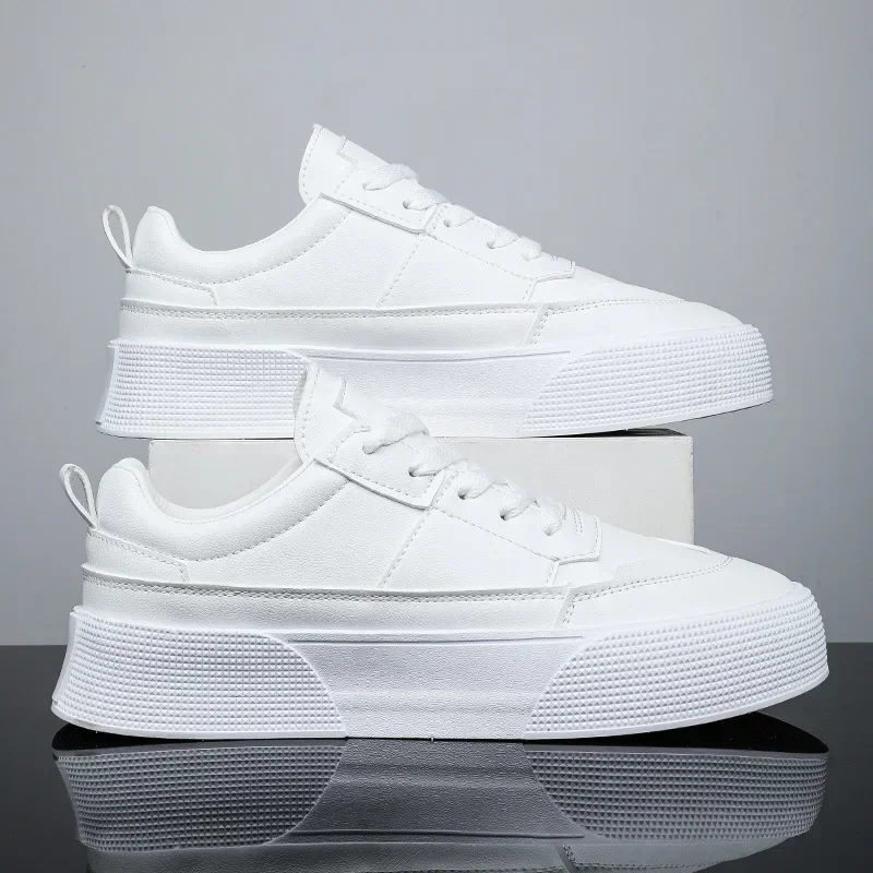 Men White Shoes Leather Casual Sneakers 2024 Trend Platform Shoes Comfortable Vulcanized Shoes for Men White Tenis Masculinos