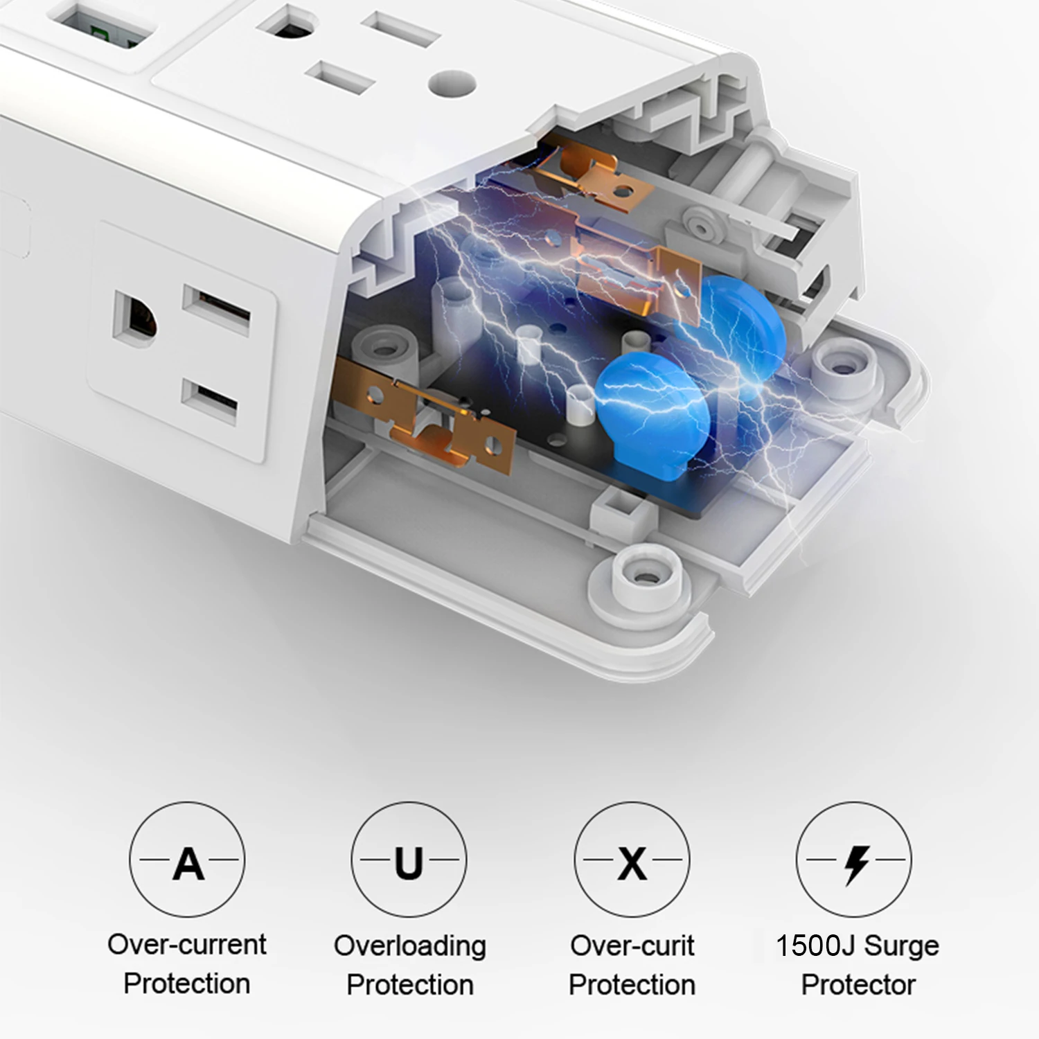 US Plug Power Strip Multitap 6 AC Outlets 2 USB 1 Type C Port Charge Electrical Socket Network Filter Fast Charging Home Office - view 6
