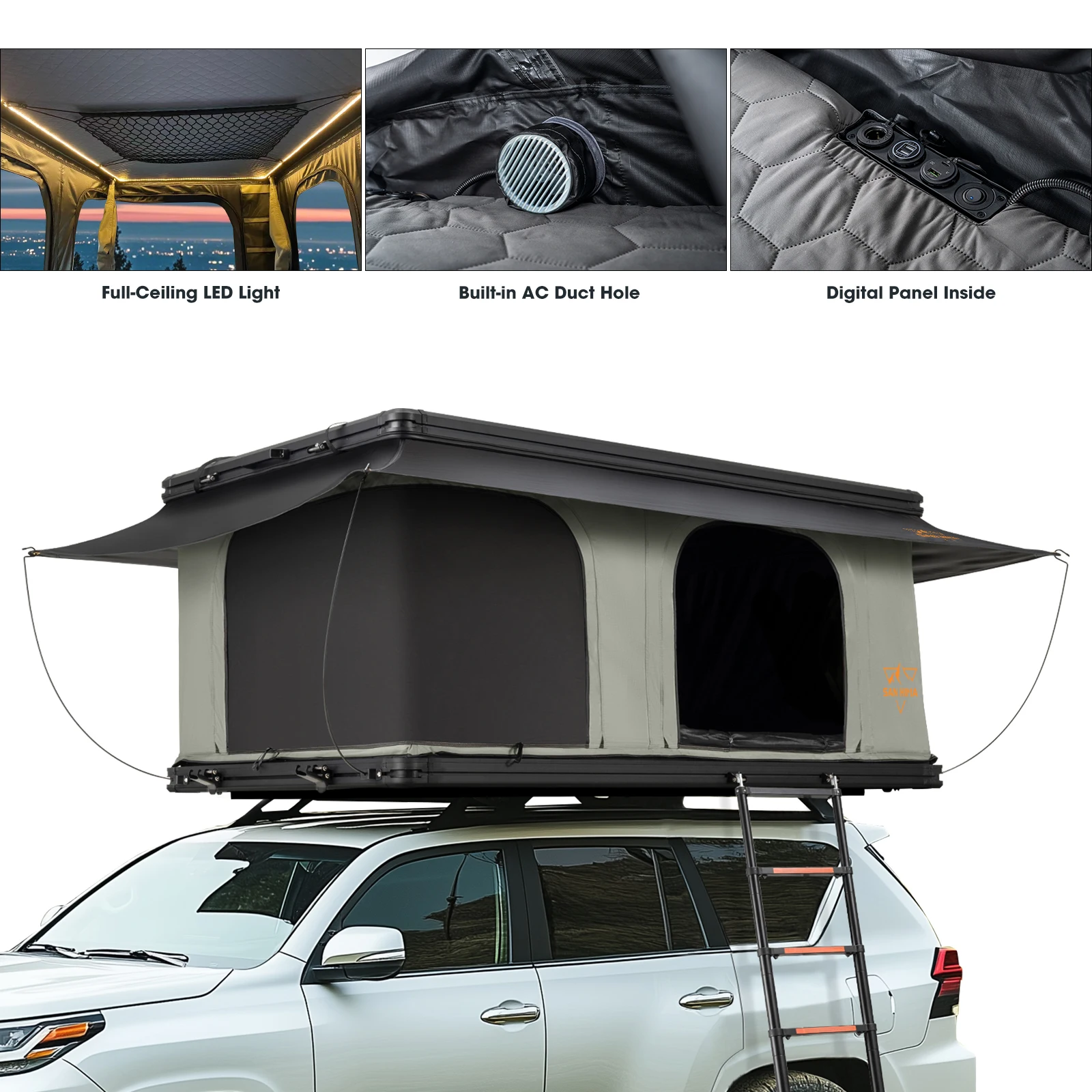 

SAN HIMA Quick Setup Premium Hard Shell Roof Top Camping Tent Waterproof Aluminum Hardshell for Car Rooftop Adventure