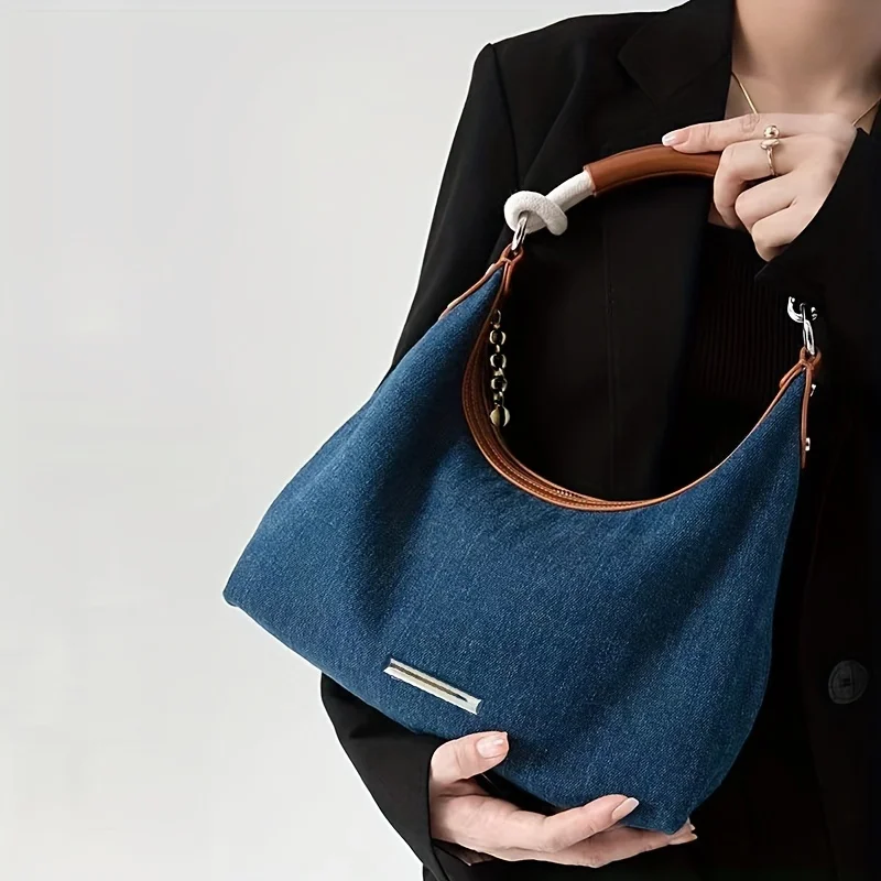 

Denim Bag, All-Match Trendy Underarm Bag, Women's Zipper Shoulder Bag & Purse