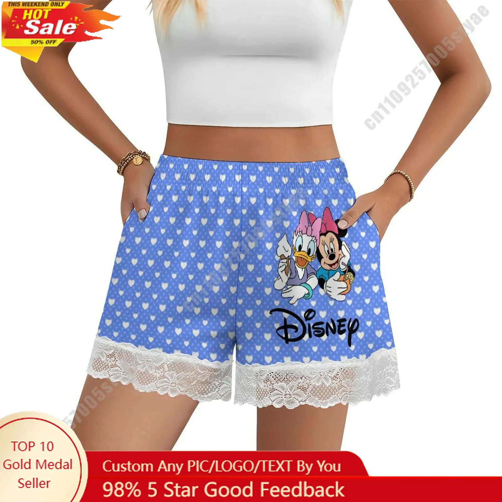 

Minnie Mouse Daisy Duck Short Pajama Pants Disney Cartoon Women Summer Lace Trim Thin Panties Custom Loose Home Casual Shorts
