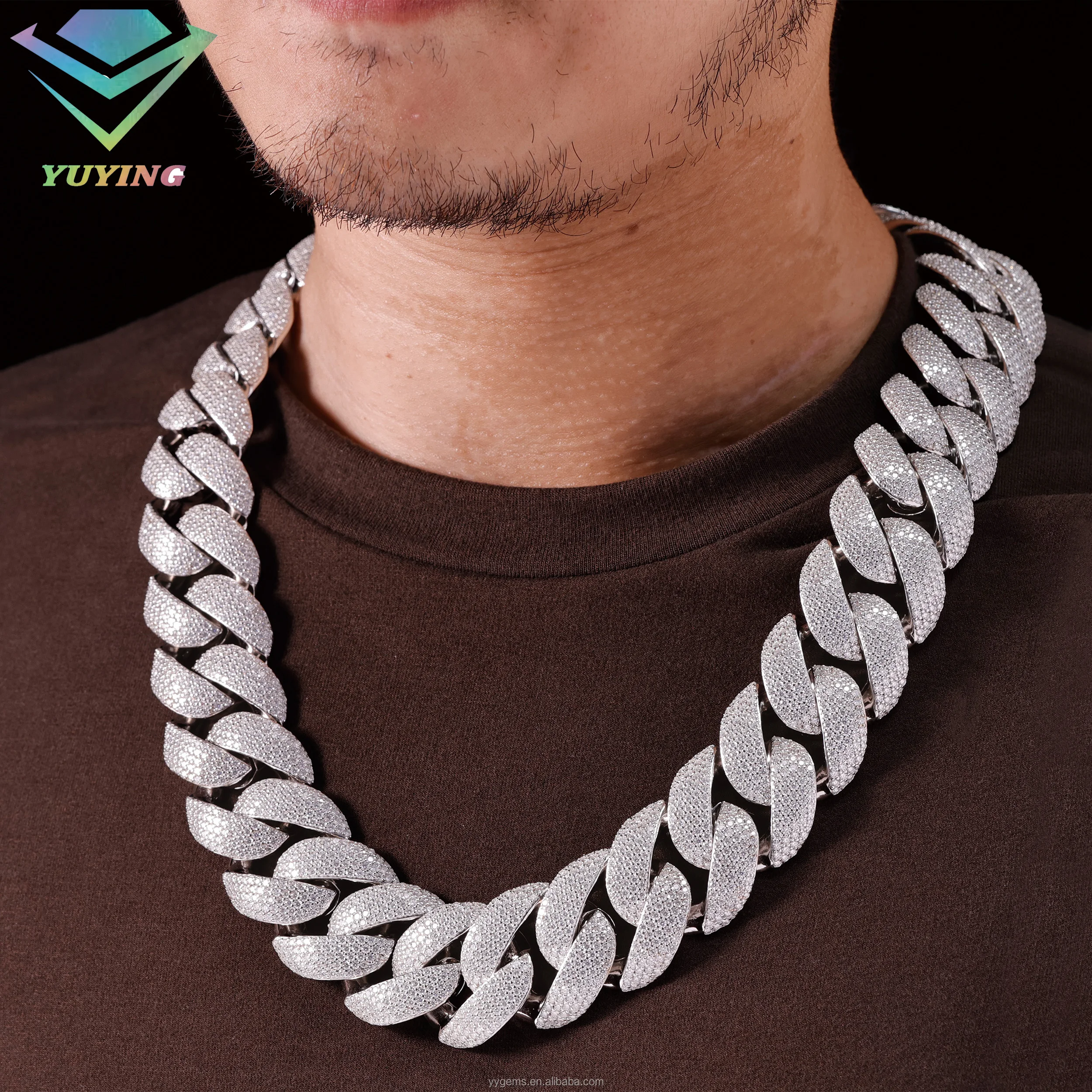 Super .Custom 30mm Heavy Chain 18k Gold Plated 5rows Ice Out VVS925 Silver Men's Hip Hop Link Moissanite Cuban Necklace