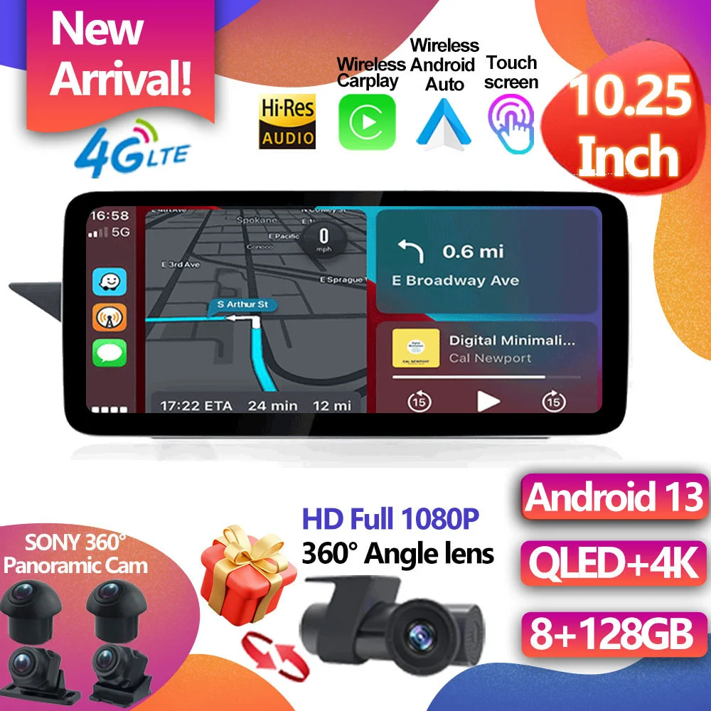 

For Mercedes Benz E Class W212 2009 - 2016 10.25" Android 13 Support 360 Camera Car Raido GPS Navigation Multimedia Player Video