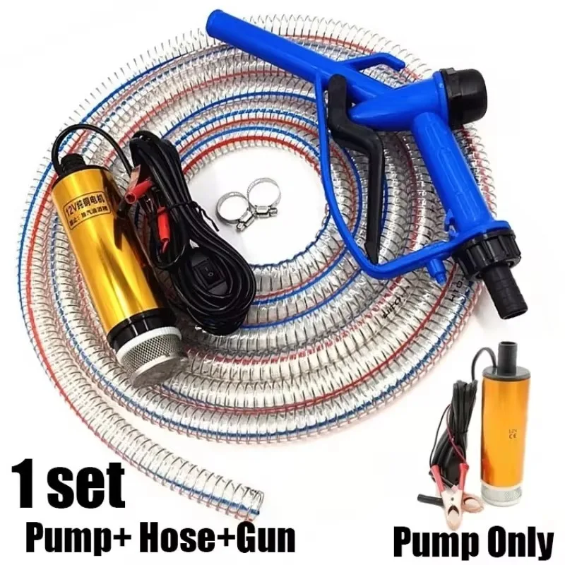 2 in 1 Oil Pump Refueling Gun Electric Submersible 5 Meter Steel Hose Fuel Water Camping Accessories