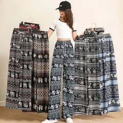 Thailand Elephant Casual Wide Leg Pants Summer Elastic Beach Tour Loose Leisure Exotic fashion Women's Pants holiday costume