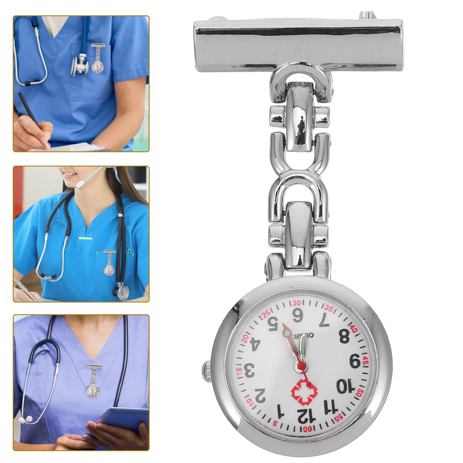 

Chic Medical Nurse Pocket Watch White Simple Style Pinned Clip Nurse Hanging Watch Portable Stylish Gift for Hospital Work