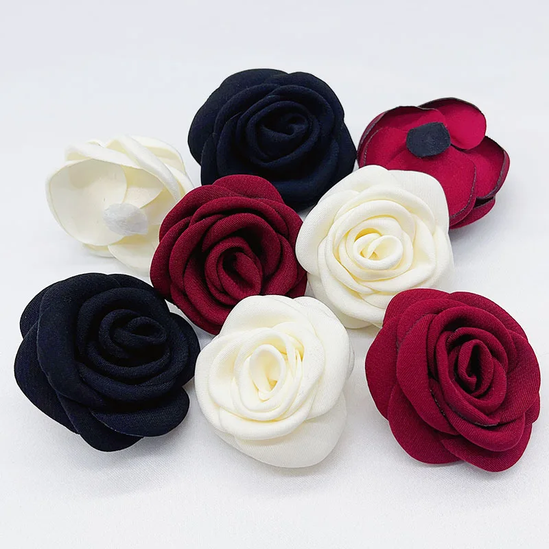 10Pcs 6CM Handmade Burnt Edge Fabric Rose Flower DIY Hair Clip Jewelry Accessories Wedding Brooch Flower