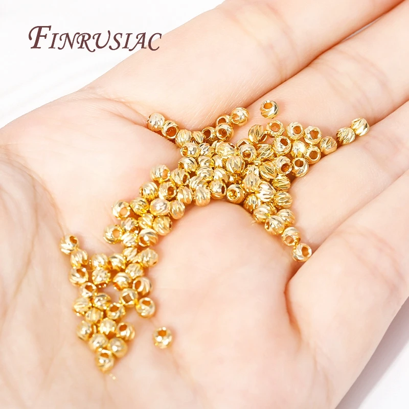 Wholesale 3 Types 18K Real Gold Plated Beads Shiny Small Round Spacer Beads Brass Metal Gold Separators Beads For Jewelry Making