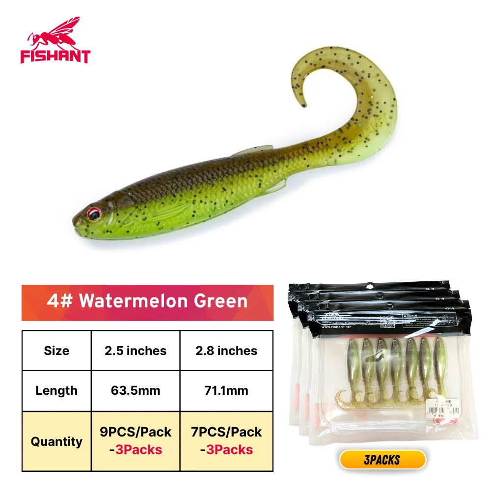 Fishant Curly Tail Zinkende Zachte Aasjes, 2.5"/2.8" Levensechte 3D Oog Worm Aas voor Finesse Vissen Mandarijnbaars Texas Drop Shot Rig