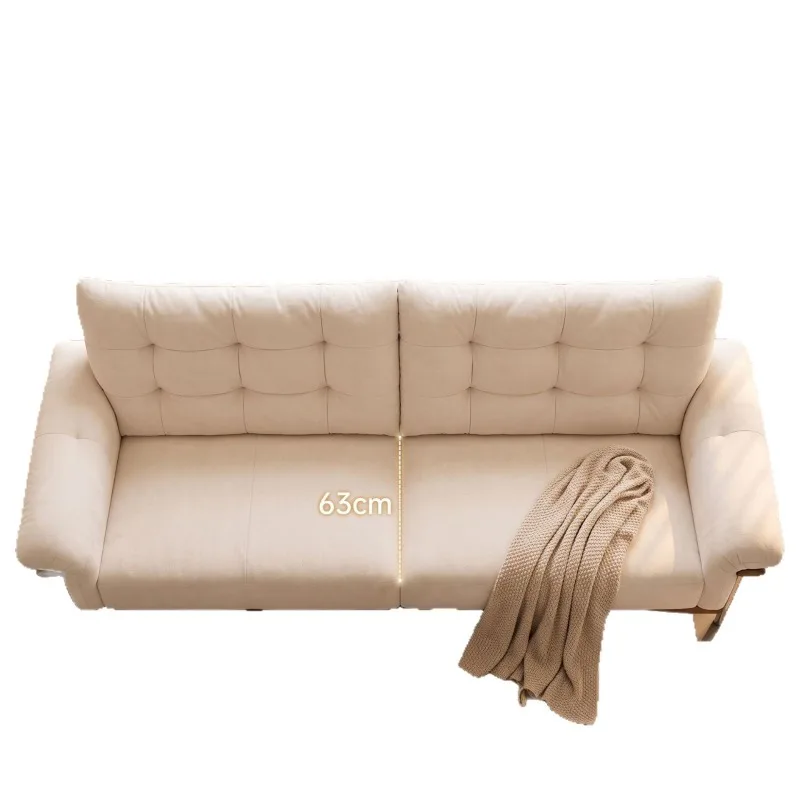 The chenille straight-row sofa features ergonomic design and is detachable and washable, lazy, and healing, with a creamy