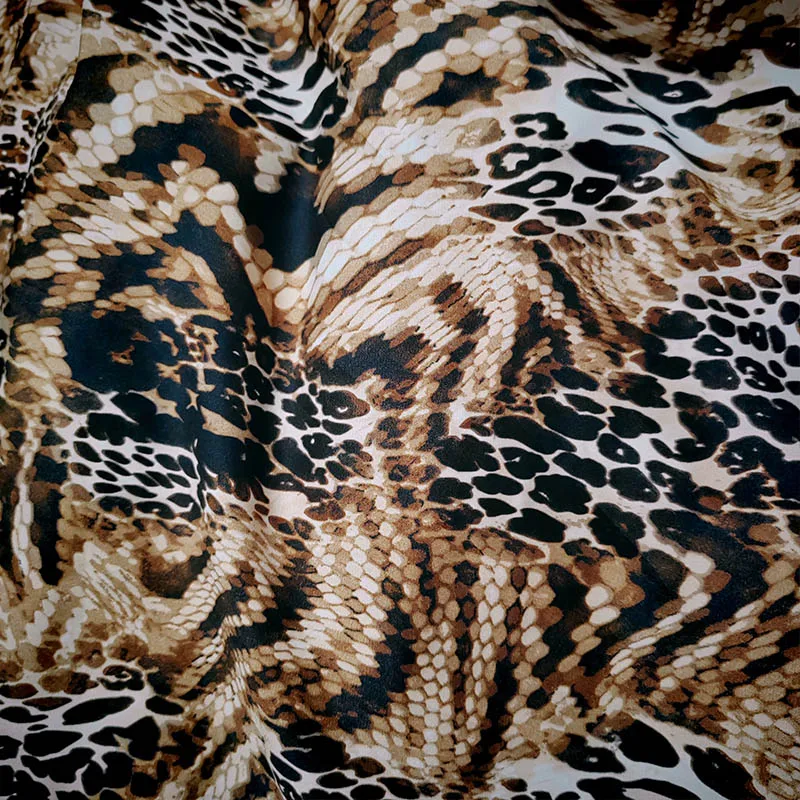 Good,Mixed Coffee Sexy Snake Leopard Pattern Chiffon Skirt Fabric,Sewing Material,DIY Dress,Pants,Imitate Silk Chiffon Fabric
