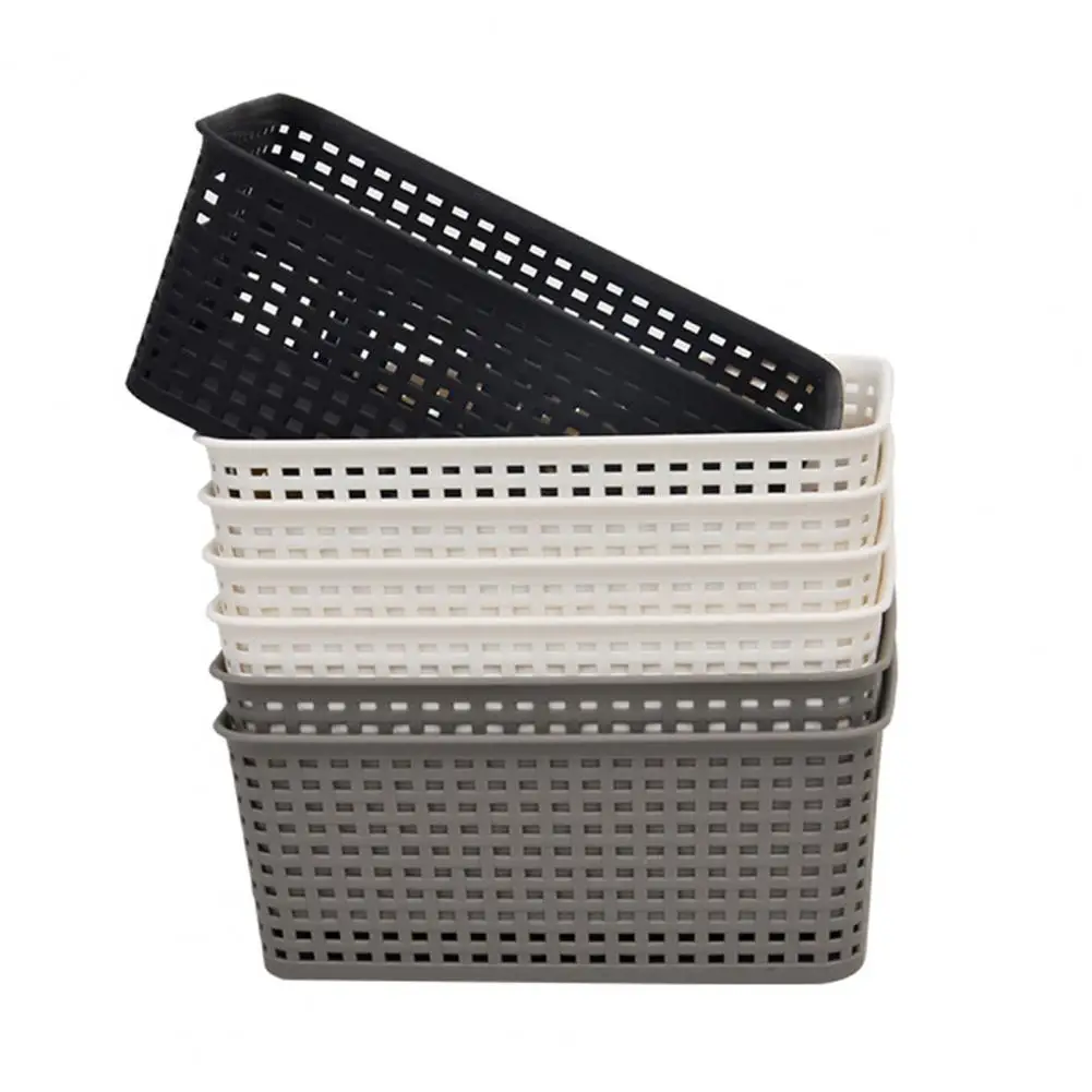 Compact Storage Solution Capacity Stackable Storage Baskets with Lid Handle Design 6pcs Plastic Organizer Bins for Home Office