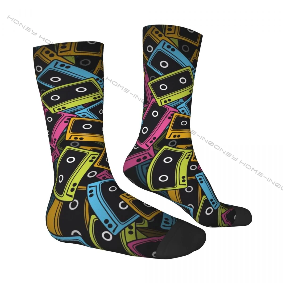 Happy Men's Socks Cassette Music Tapes Vintage Harajuku Hip Hop Novelty Crew Crazy Sock Gift Pattern Printed