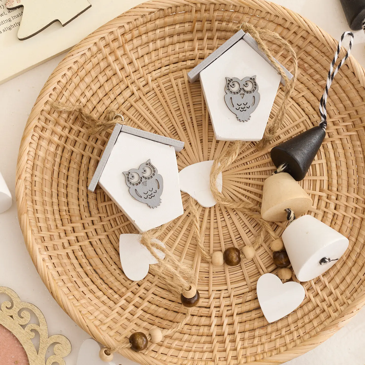 Cross border Christmas tree decorations, hanging decorations, decorating small houses, wooden birds, owls