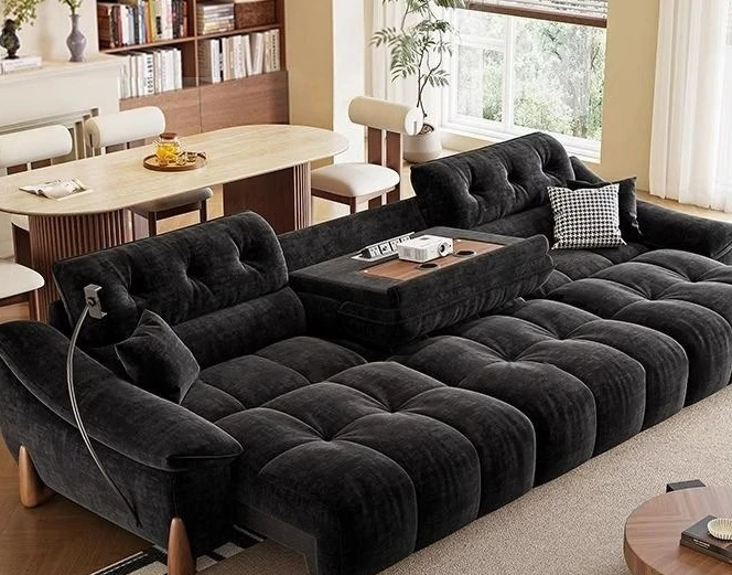 Cream Wind Snow Neil Flannel Sofa, Electric Function Sofa Bed, Retractable