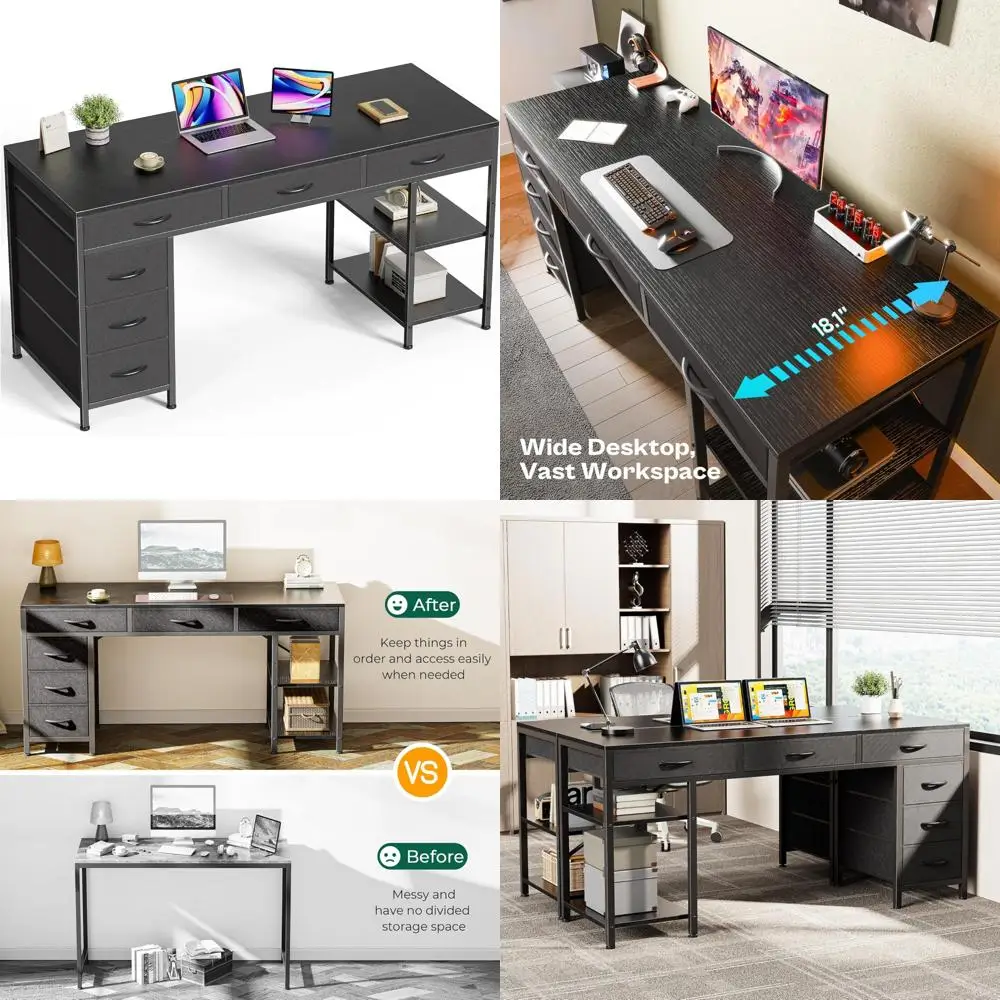 

Spacious 54 Computer Desk with 6 Drawers, Multifunctional Gaming Desk, Corner Desk with Storage Solutions