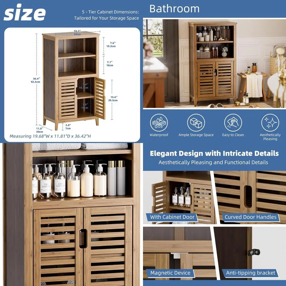 

Стильный высокий бамбуковый шкаф для хранения из орехового дерева с дверцей и регулируемой полкой для ванной комнаты и кухни