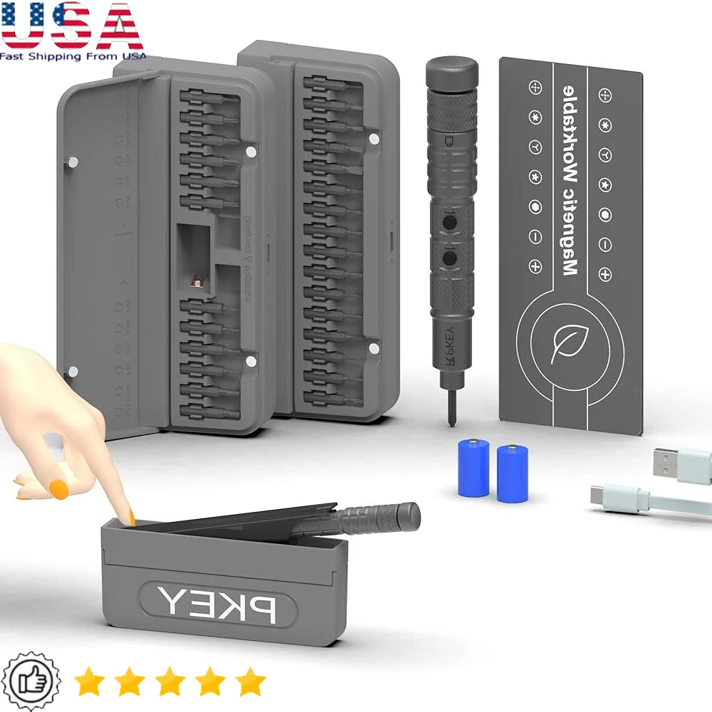 

Cordless Electric Screwdriver Set Mini Precision Electric Tool 28 Magnetic Bits 3 Speed Torque Overload Protection Rechargeable