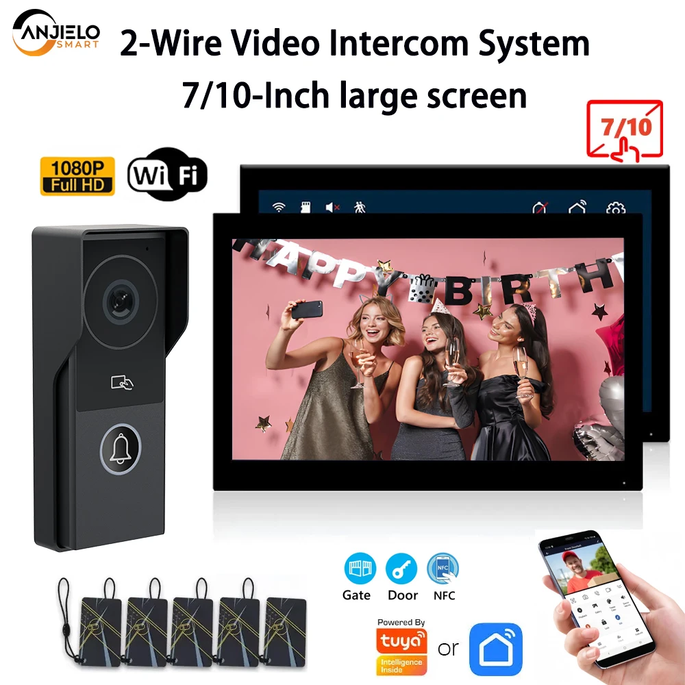 

ANJIELOVideo intercom system 2-wire video doorbell home Tuya smart 1080P metal door machine supports IP camera Safety protection