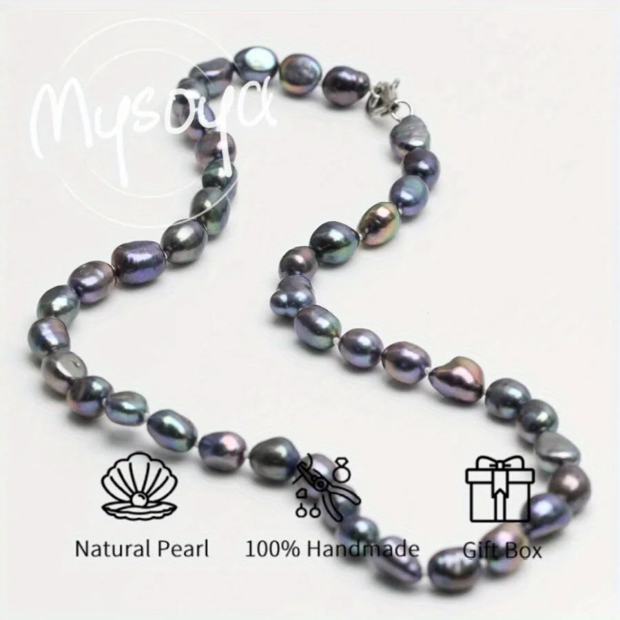 

MYSOYA 7-8 мм черный павлин барочный жемчуг ожерелье натуральный жемчуг подарочная коробка идеальный подарок на свадьбу, день рождения, Рождество, Новый год