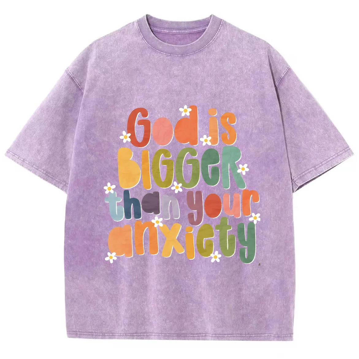 God Is Bigger Than Anxiety Y2K Washed Short Sleeves T-Shirt, Creative Printed Unisex Vintage Streetwear Fashion Plus Size Tops