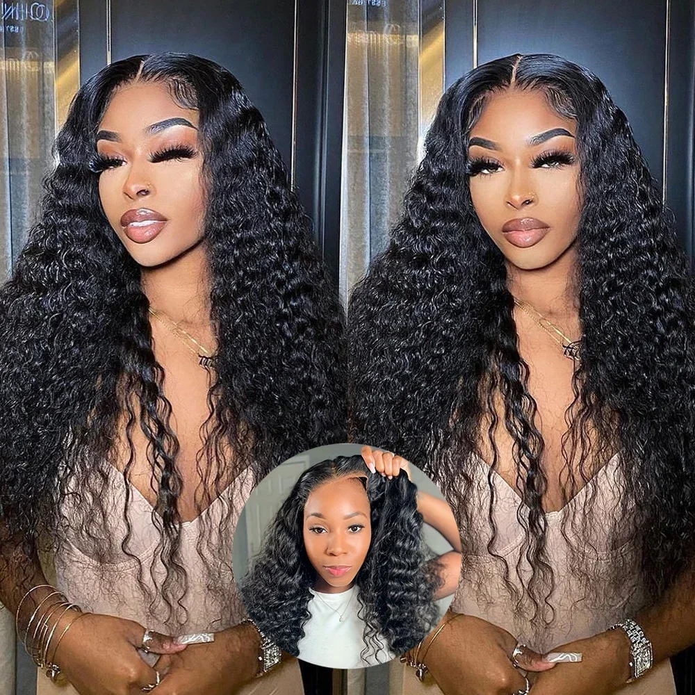 

250% Human Hair Remy Ready To Wear Lace Frontal Wigs Curly Deep Wave 5x5 HD Transparent Lace Front Brazilian For Women Glue Wigs