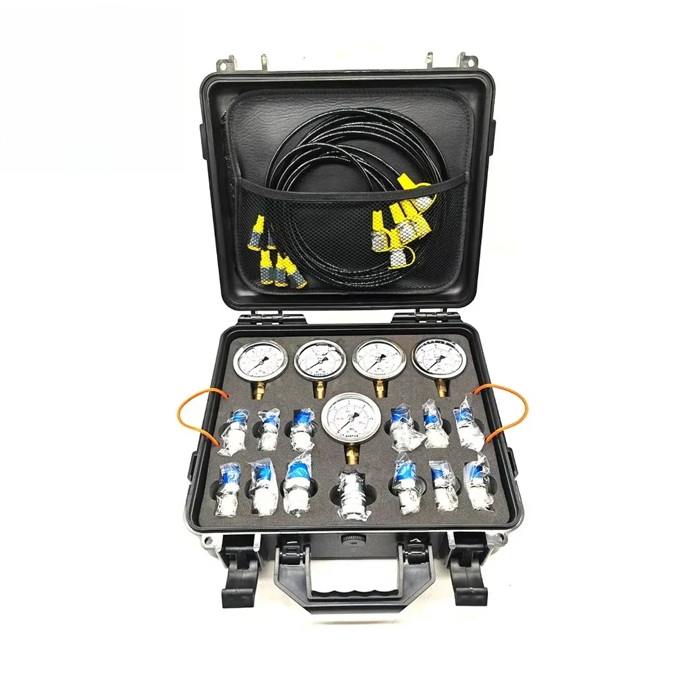Hydraulic Pressure Test Kit With 5 Gauges 5 Test Hoses 13 Couplings and 14 Tee Connectors Hydraulic Test Gauge Kit