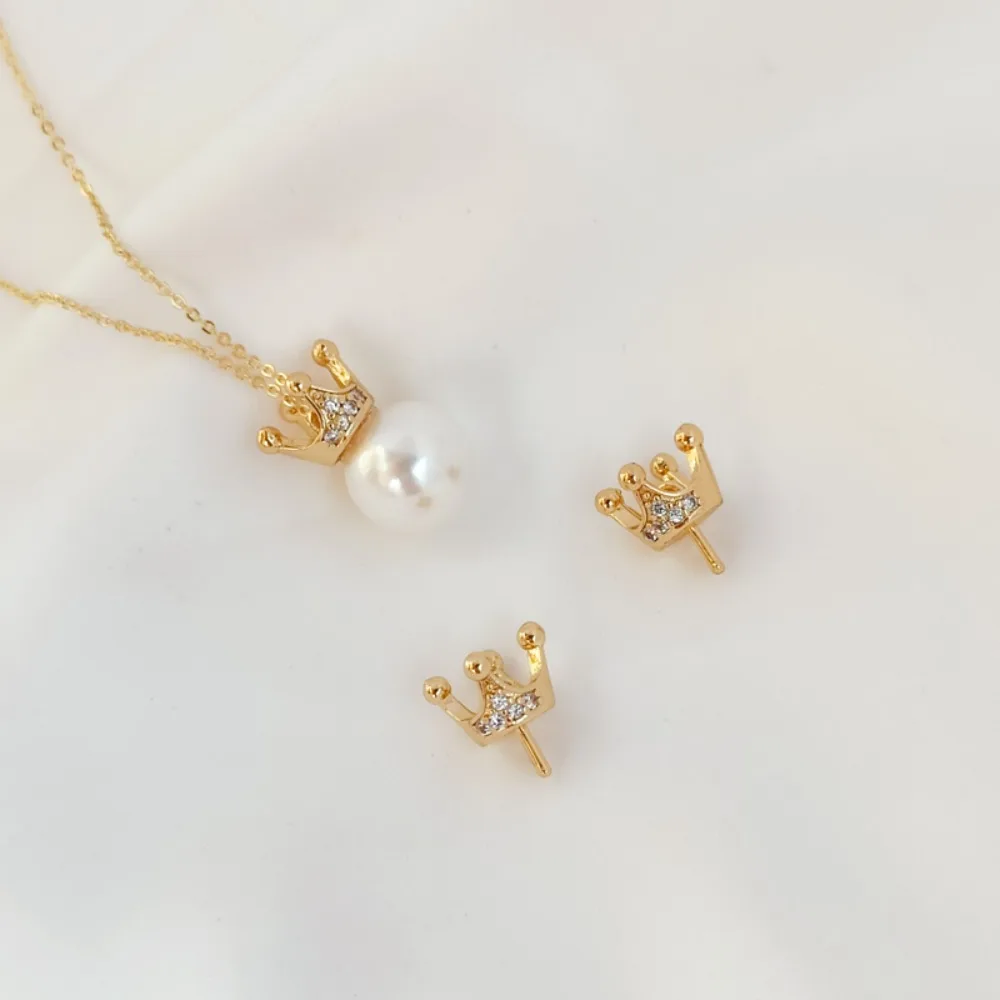 

14K Gold-plated Zircon Crown Pendant Head Pearl Hanger DIY Handcrafted A Piao Jewelry Accessory