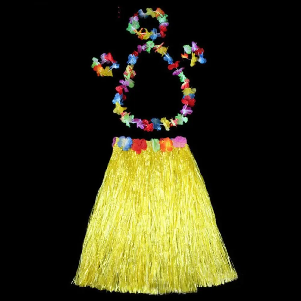 

5pc/set Garland Headband Bracelet Hawaii Fancy Dress Hula Show Hawaiian Style Hawaiian Hula Skirt 40CM Full Charming Grass Dress