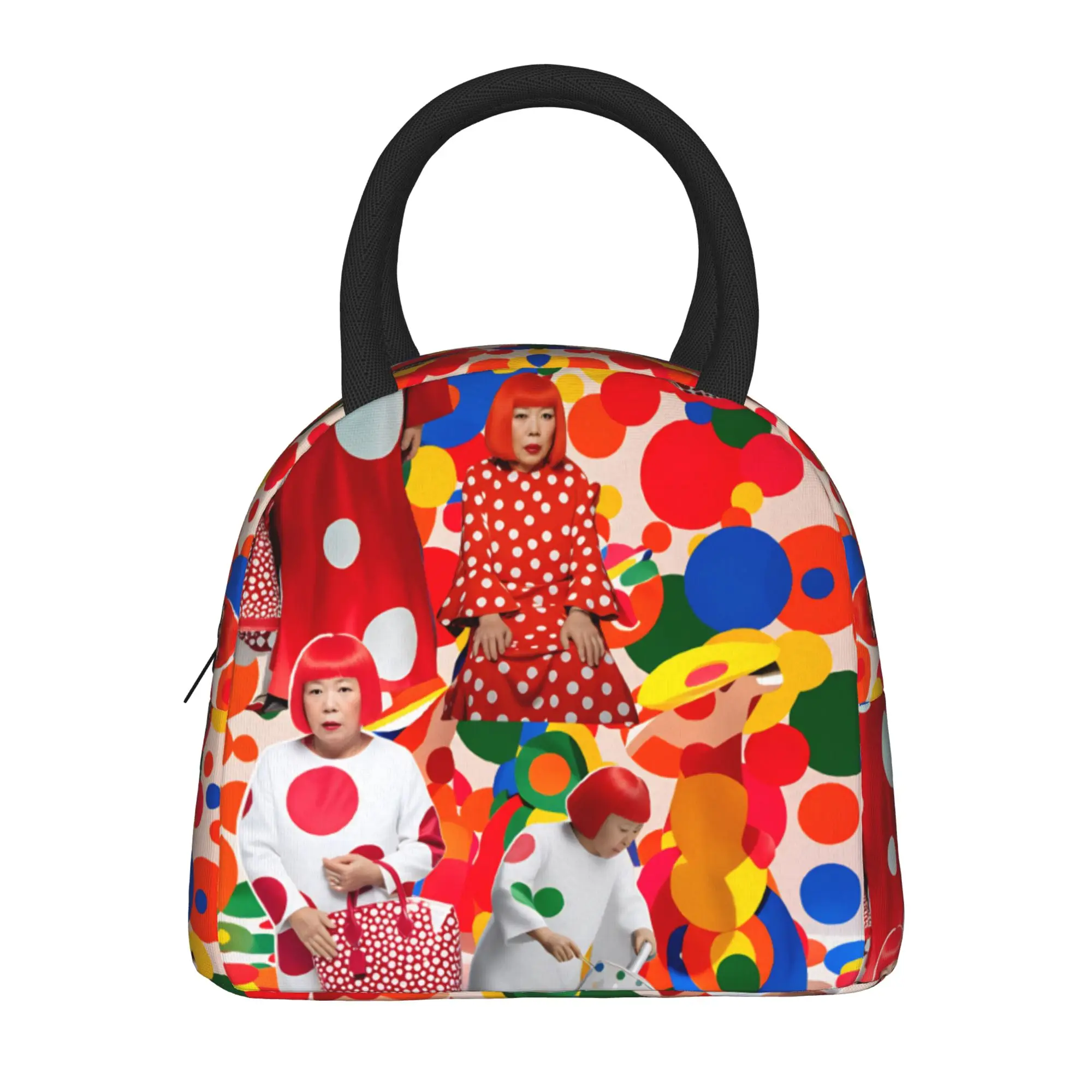 Yayoi Kusama Abstract Face Lunch Bag Japanese Artist Portable Lunch Box Outdoor Picnic Cooler Bag Retro Oxford Tote Food Bags