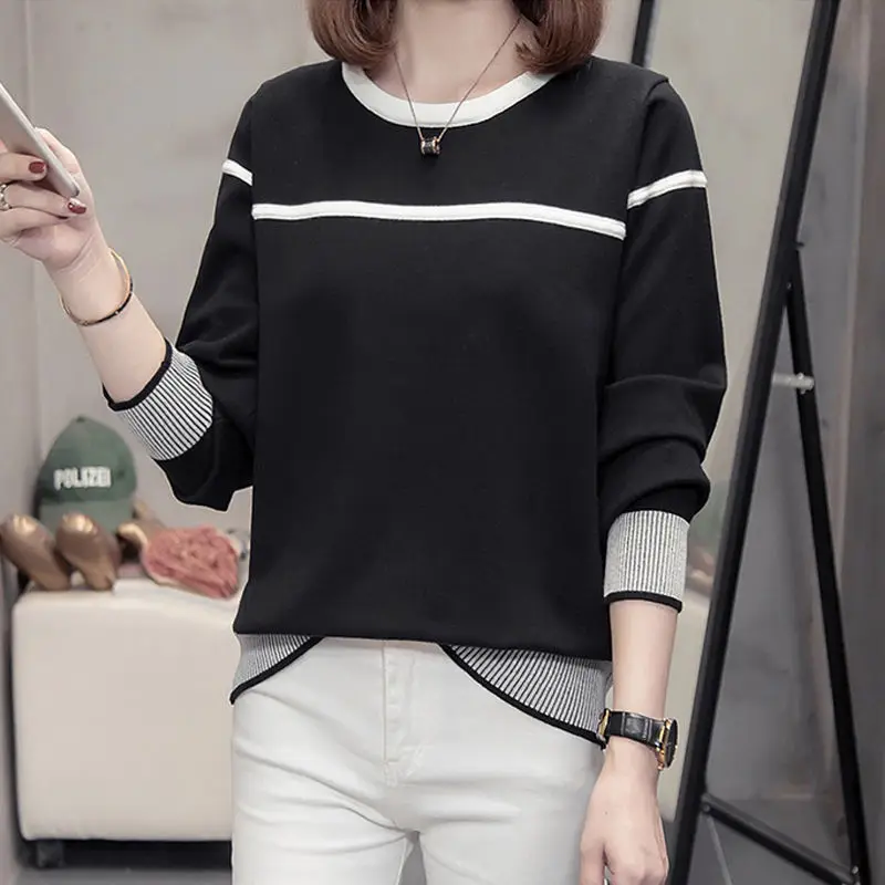 2022 New All-match Fashion Casual Autumn Winter Thin Striped Loose Pullovers Slight Strech O-Neck Hot Selling Women's Clothing