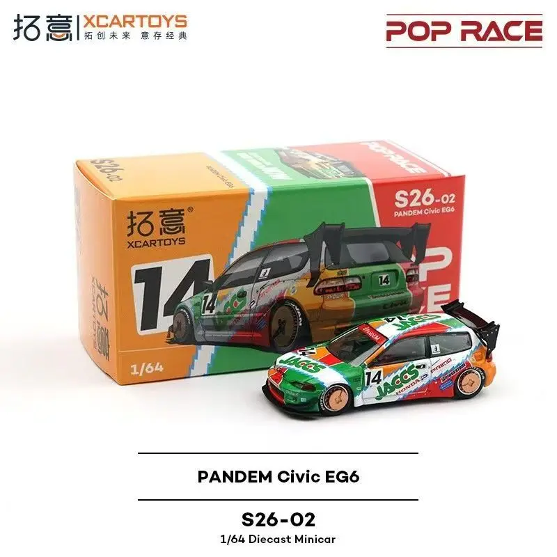 POPRACE 1:64 simulazione giocattolo in lega Honda coupé ornamenti da corsa civic EG6 JACCS modello di auto