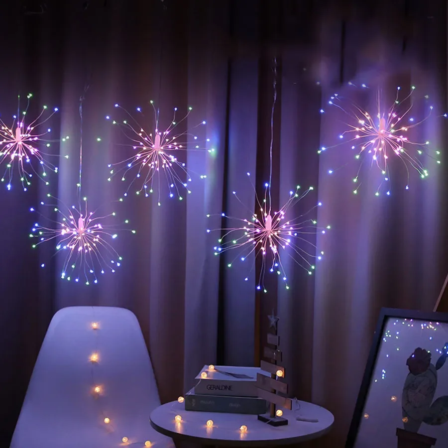 New 5/10 IN 1 EU Plug Hanging Starburst Fairy String Lights Outdoor Party Firework Lamps Christmas Twinkle Garden Lights Garland