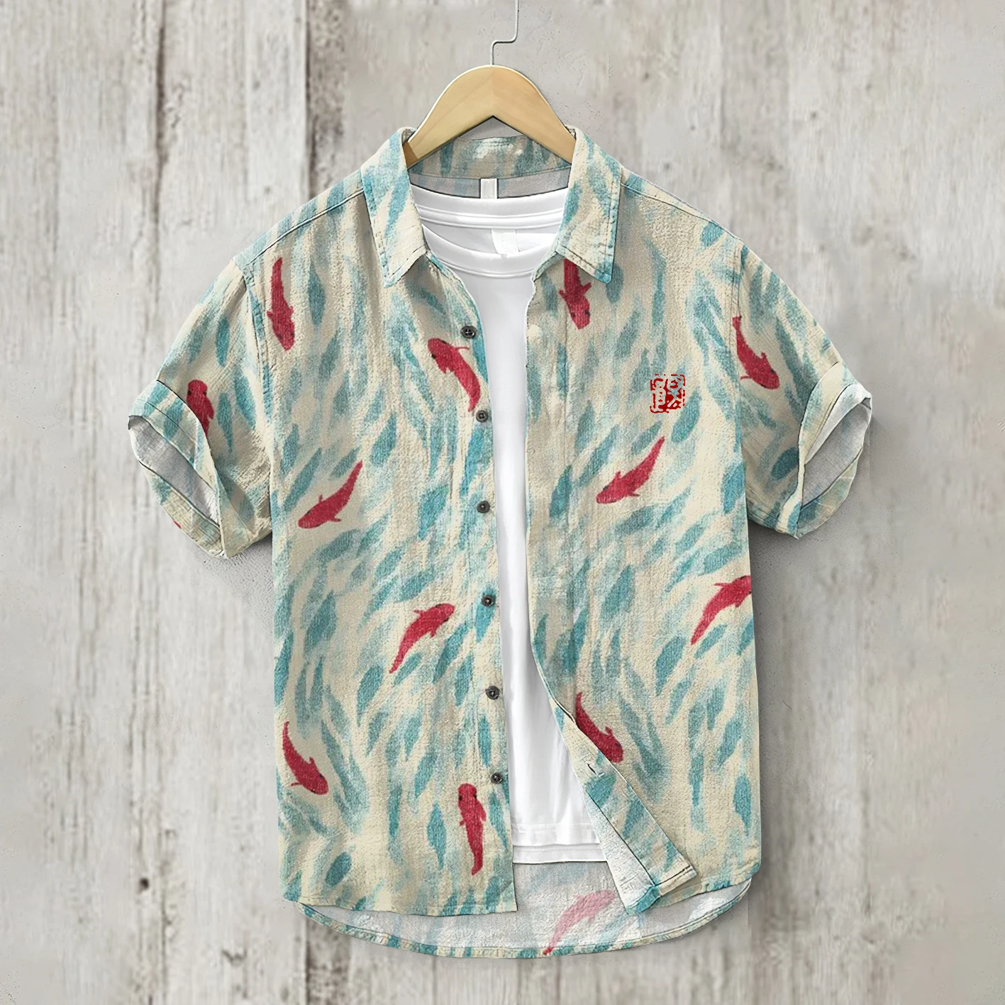 

Short sleeved shirt for summer loose fit men's thin Hawaiian half sleeved shirt fashion brand