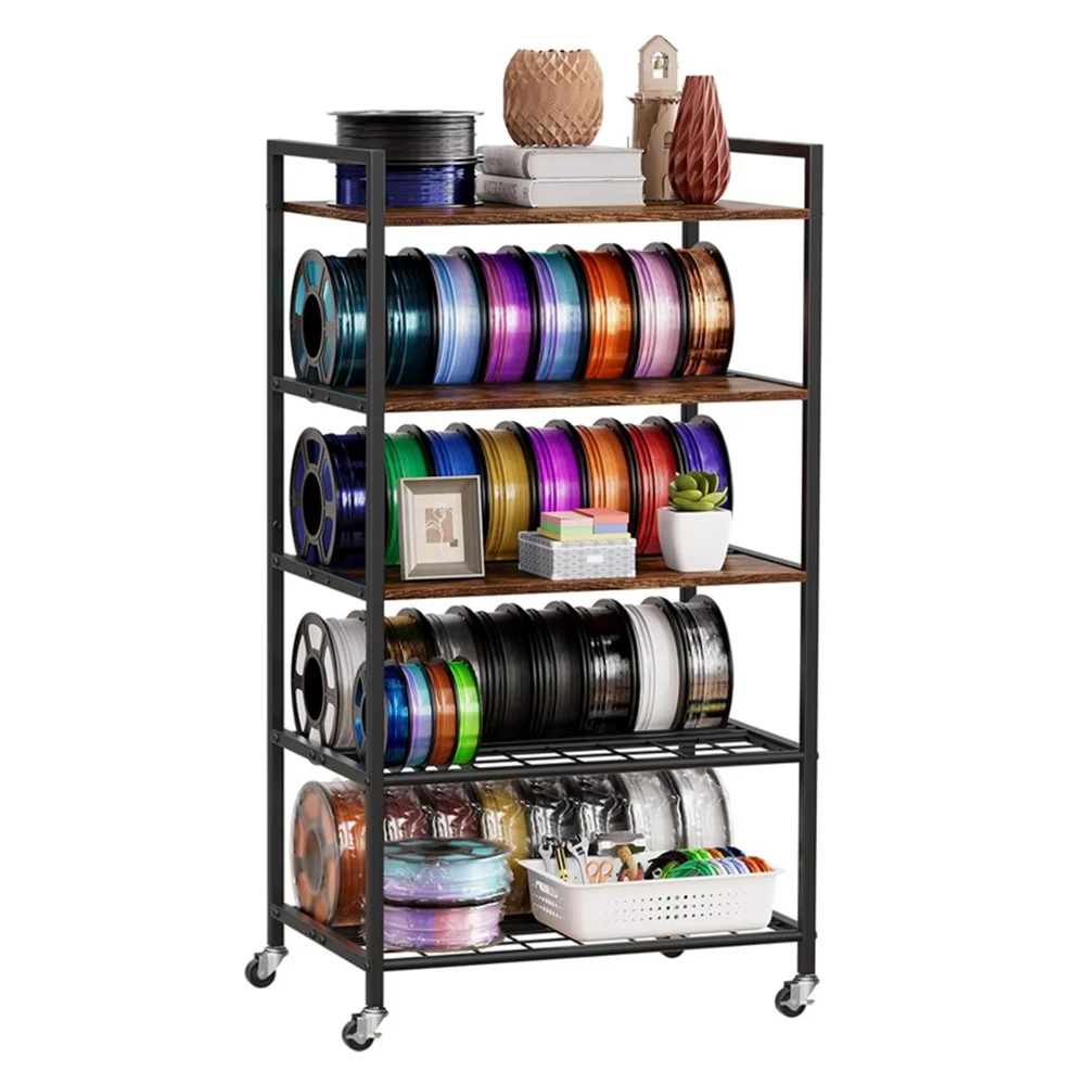 3D Printer Filament Storage Rack with Wheels 5-Tier Heavy Duty Filament Spool Holder Shelf for 3D Printing Studio Office