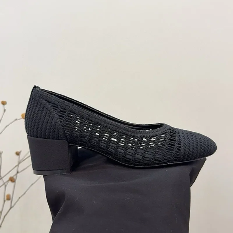 

Women Newest Designer Knit Mesh Breathable Dress Shoes Hollowed Pumps Woven Ballet Heels Flat Mules With Box 784