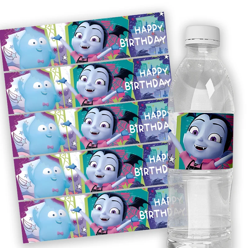 6pcs Disney's Vampirina Custom Water Bottle Labels Kids Birthday Party Bottle Wrappers Decoration Supplies Custom Label Stickers