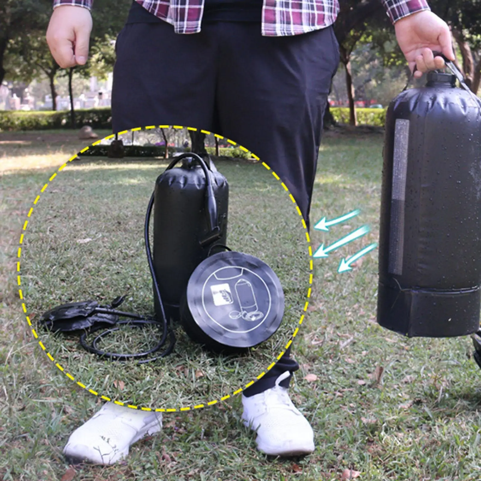 حقيبة استحمام للتخييم خفيفة الوزن ومدمجة وسريعة التضخم مع خرطوم دش محمول 11 لتر لصيد الحديقة ورحلة الصيد والسفر