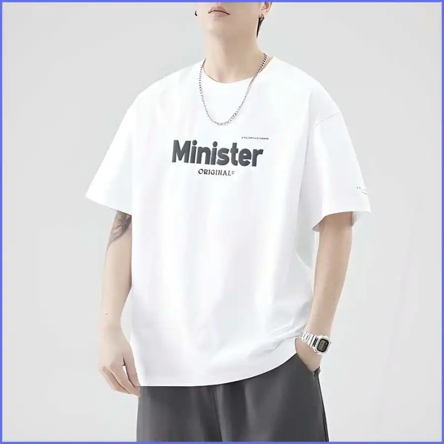 قميص قطني أسود للرجال صيفي مطبوع فضفاض بأكمام نصفية بإحساس بارد تصميم قياسي بأكمام قصيرة وإغلاق بسحاب للفصول الأربعة