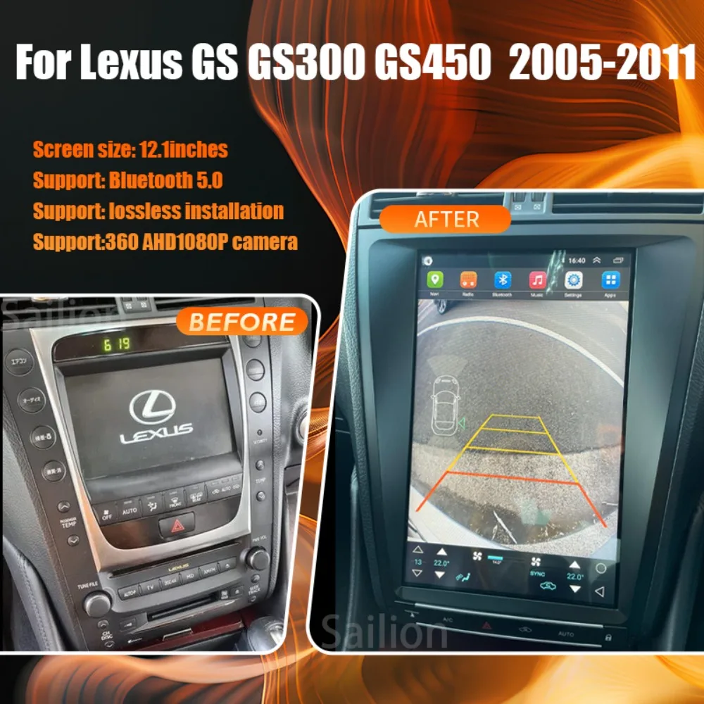 Android13 Car Radio For Lexus GS GS300 GS450 2005-2011 Tesla Automotive Multimedia Carplay Auto WIFI Bluetooth Stereo 4G 1Din