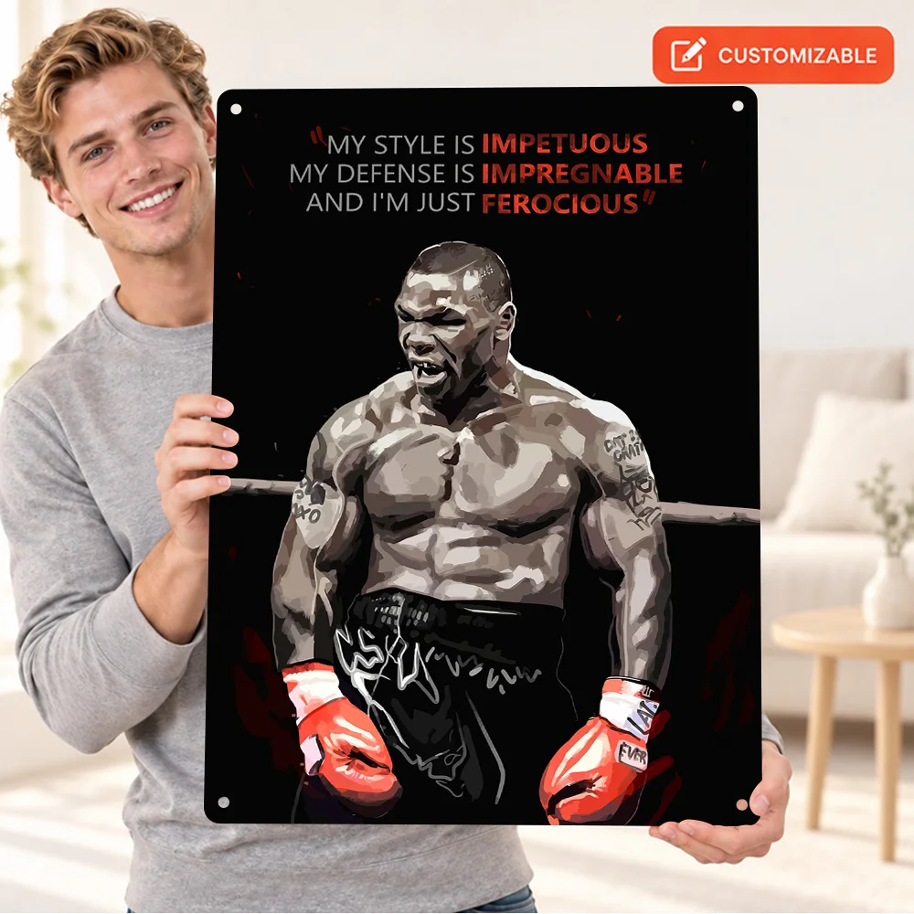 Mike Tyson Boxing Quote Aluminum Poster Customized Metal Sign Inspirational Typography Wall Art For Game Room Sports Fan Gift