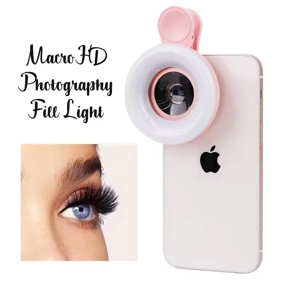 Mobile Lens LED Phone Clip Magnifier, 15X Zoom with Light for Photos,Hands-Free Magnifying Glass Macro Lens 2 in 1 HD Camera Len