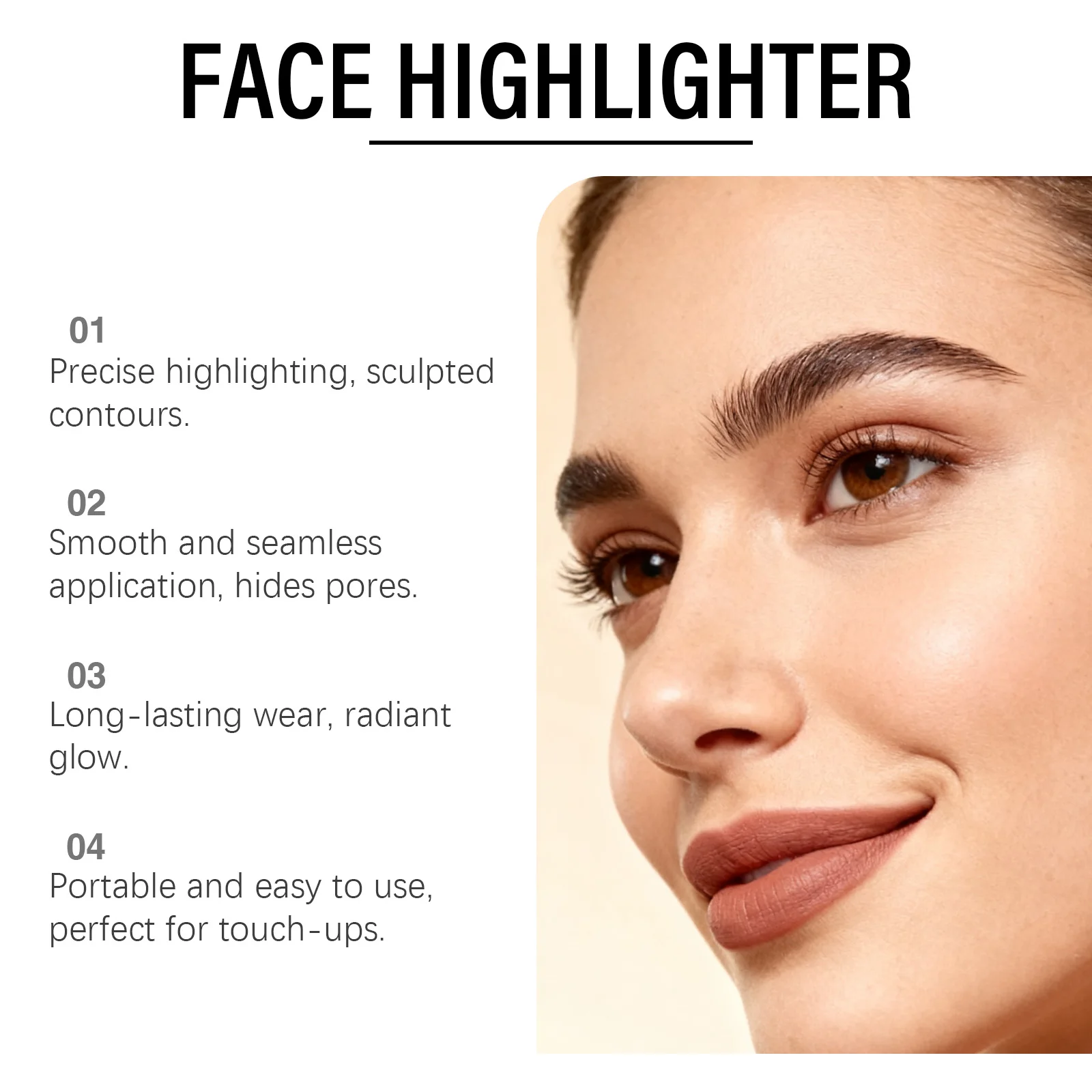 샴페인 골드 하이라이터 스틱 크리미 쉬머 페이스 일루미네이터 컨투어 메이크업 글로우 모든 피부 타입용 휴대용 터치업