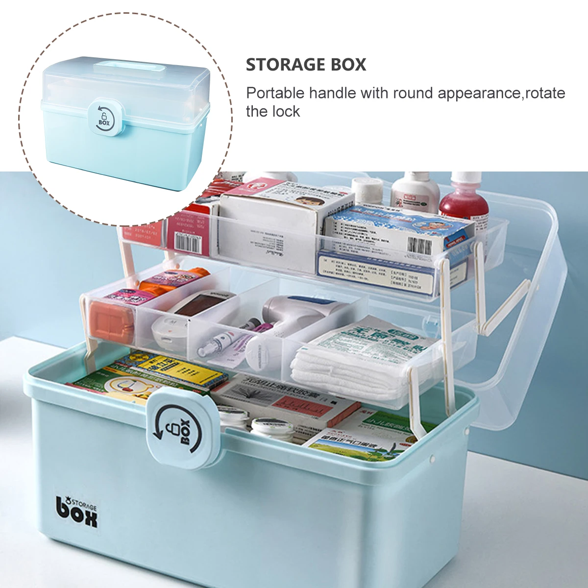 

Large Medicine Box Plastic Portable Compartment Design Rotatable Buckle Bug Proof Moist Proof Household Medical Travel Storage