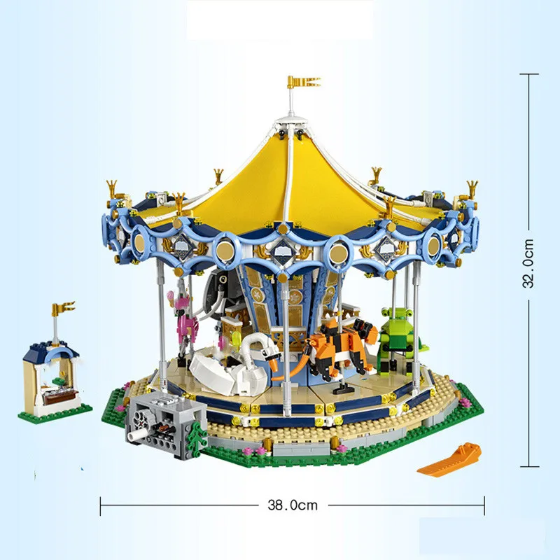 With Light Children Grand Carousel MOC Display Building Blocks Bricks Kids Birthday Christmas Gift Toy Compatible15036 10257