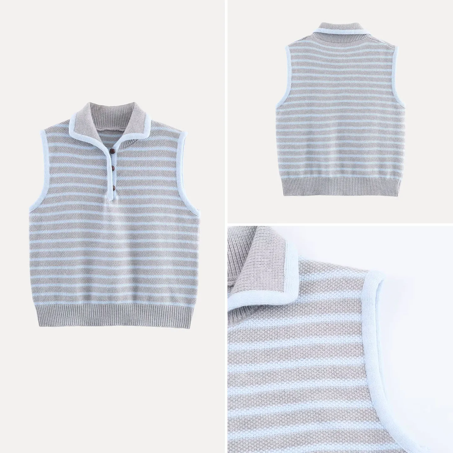 

2025 Autumn New Sle Women's Faion Personali Match Daily Commute Sweet Striped Vest Z Collar Single Button Clo...