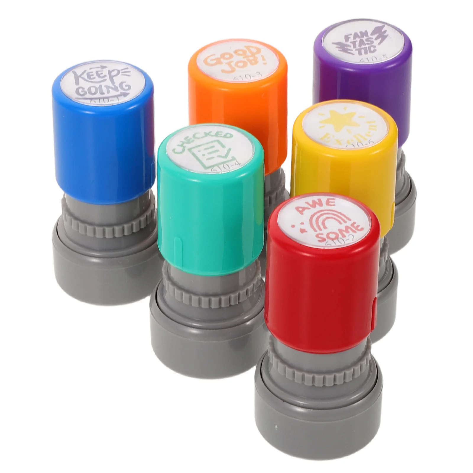 

6pcs Pre-Inked Teacher Education Classroom Round Reward Homework Feedback Encouraging Elementary Classroom Seal Teacher