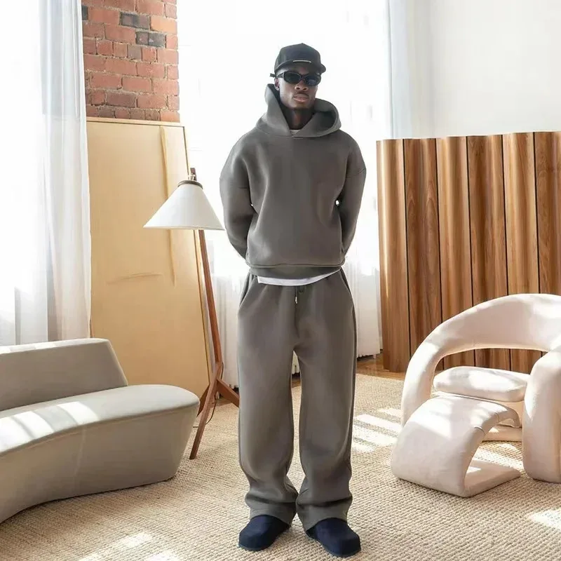 ❤ ❤ 2025 미국 패션 솔리드 컬러 플리스 오버사이즈 스웨트셔츠 남성 투피스 Y2K 하라주쿠 힙합 고딕 조커 슬랙스 신상 ★ ☆